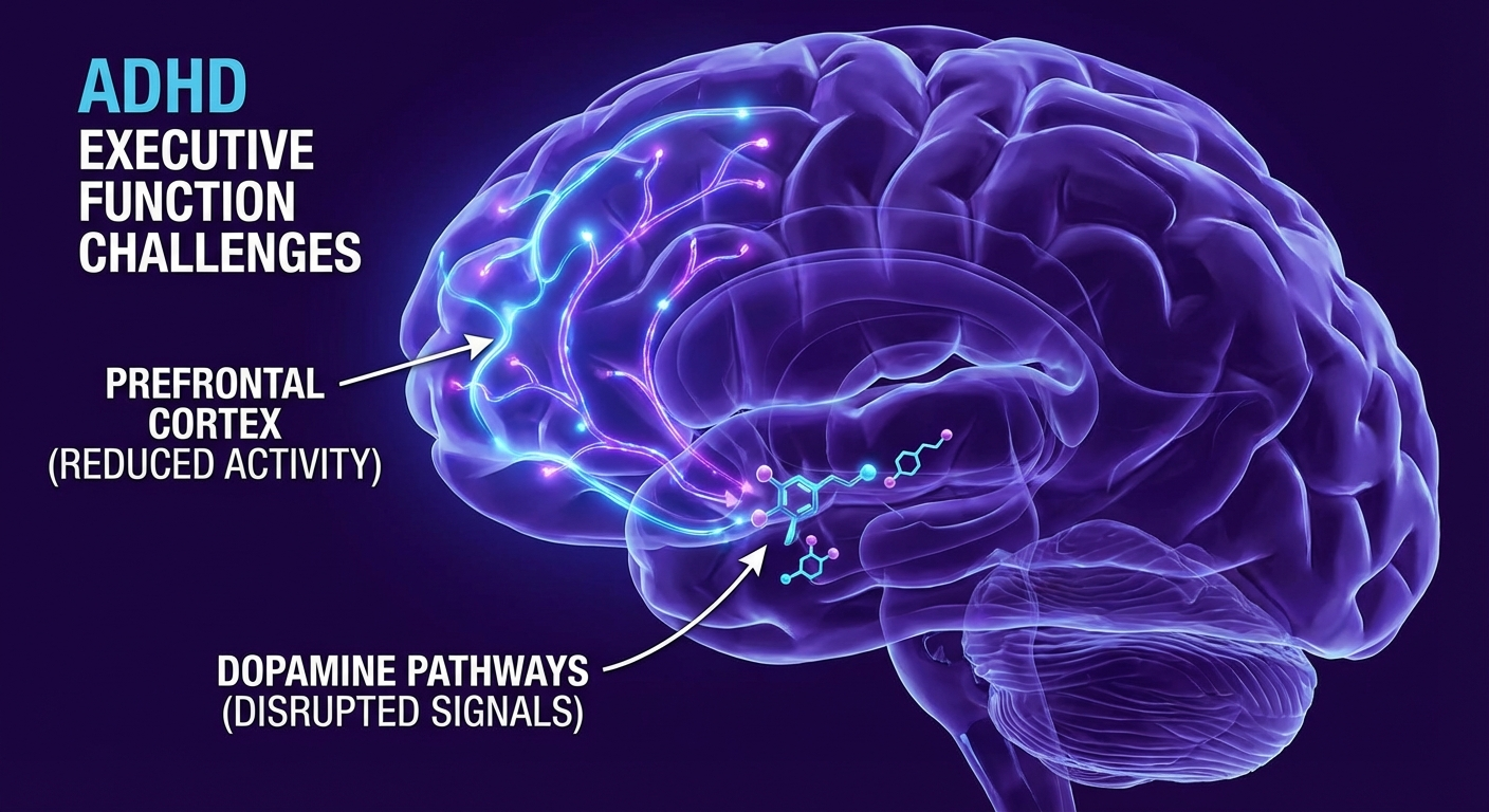 ADHD affects the prefrontal cortex and dopamine pathways — understanding this changes how you approach productivity