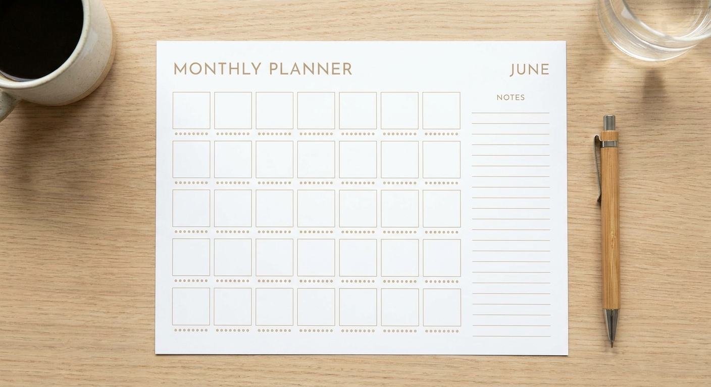 TREStation compact planner next to a coffee cup showing portable size