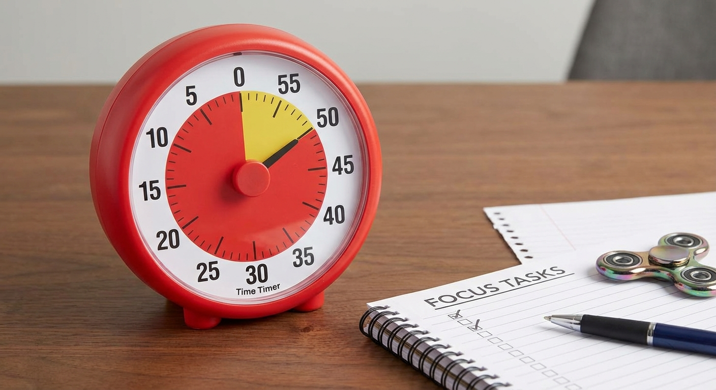 Time Timer visual countdown timer ADHD focus urgency artificial deadline task initiation