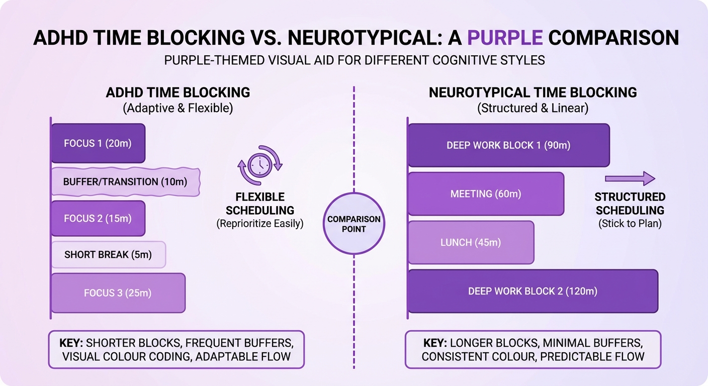 ADHD time blocking vs neurotypical time blocking — the differences matter more than the similarities