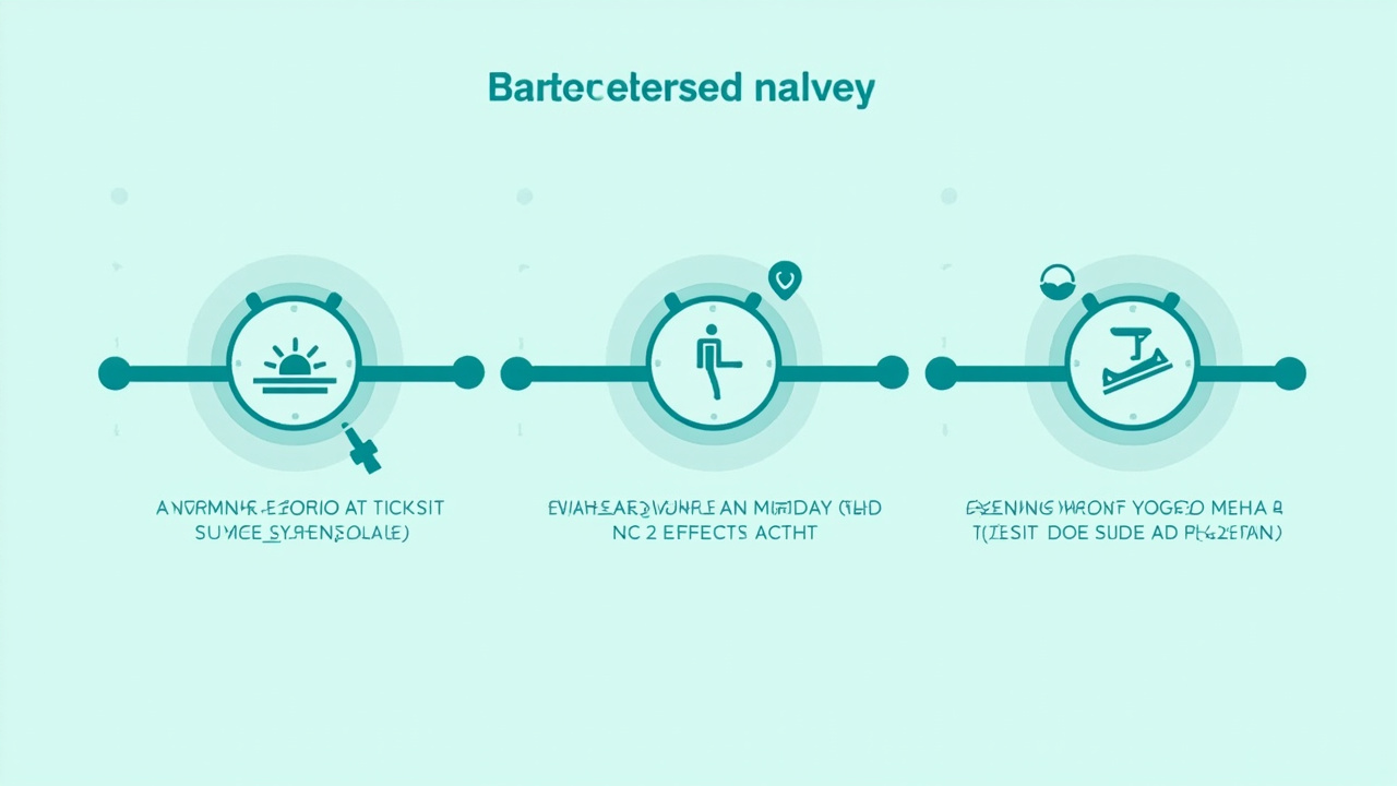 Daily exercise timing schedule for ADHD showing morning cardio, midday walk, and evening wind-down movement