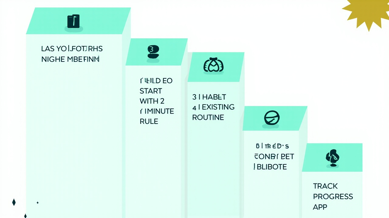Step-by-step habit-building infographic for ADHD exercise with 5 staircase steps and icons
