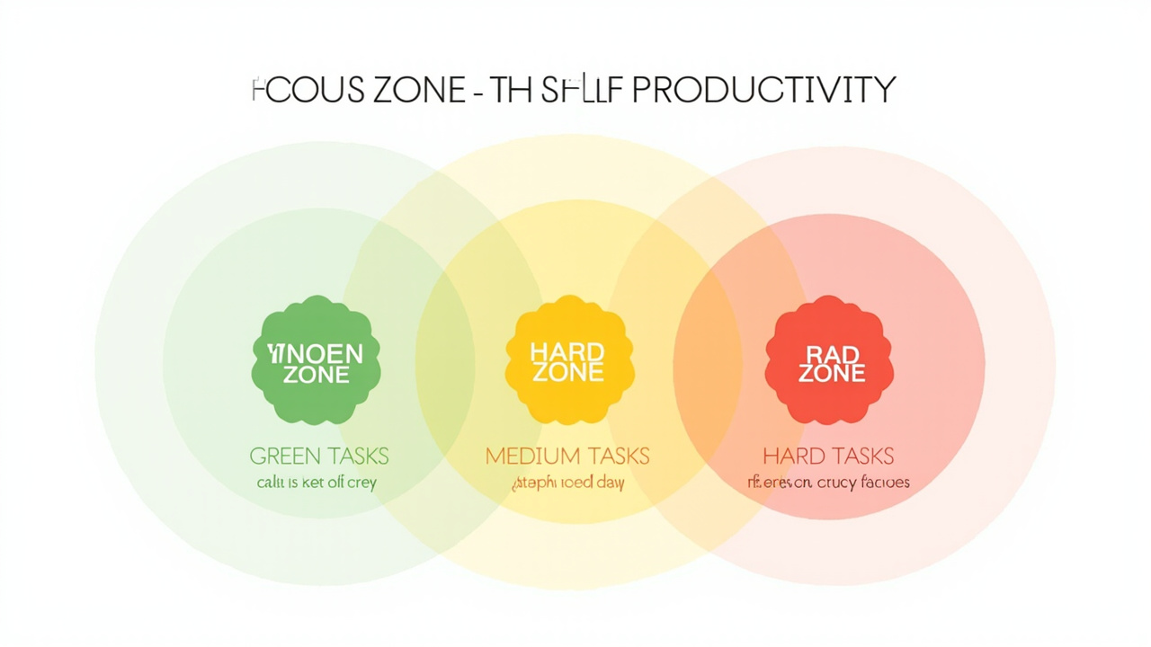 Three-zone ADHD workspace diagram showing focus zone, movement zone, and reset zone arrangement