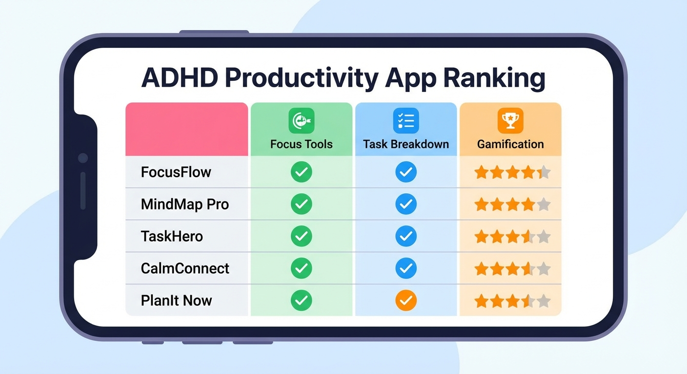 Best apps for ADHD adults 2026 — focus, organisation, and time management apps compared