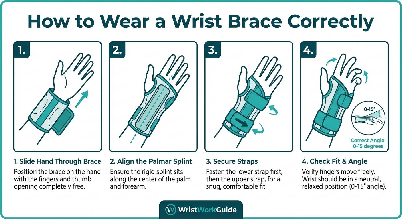 Photograph of three different wrist braces laid out on a wooden desk s