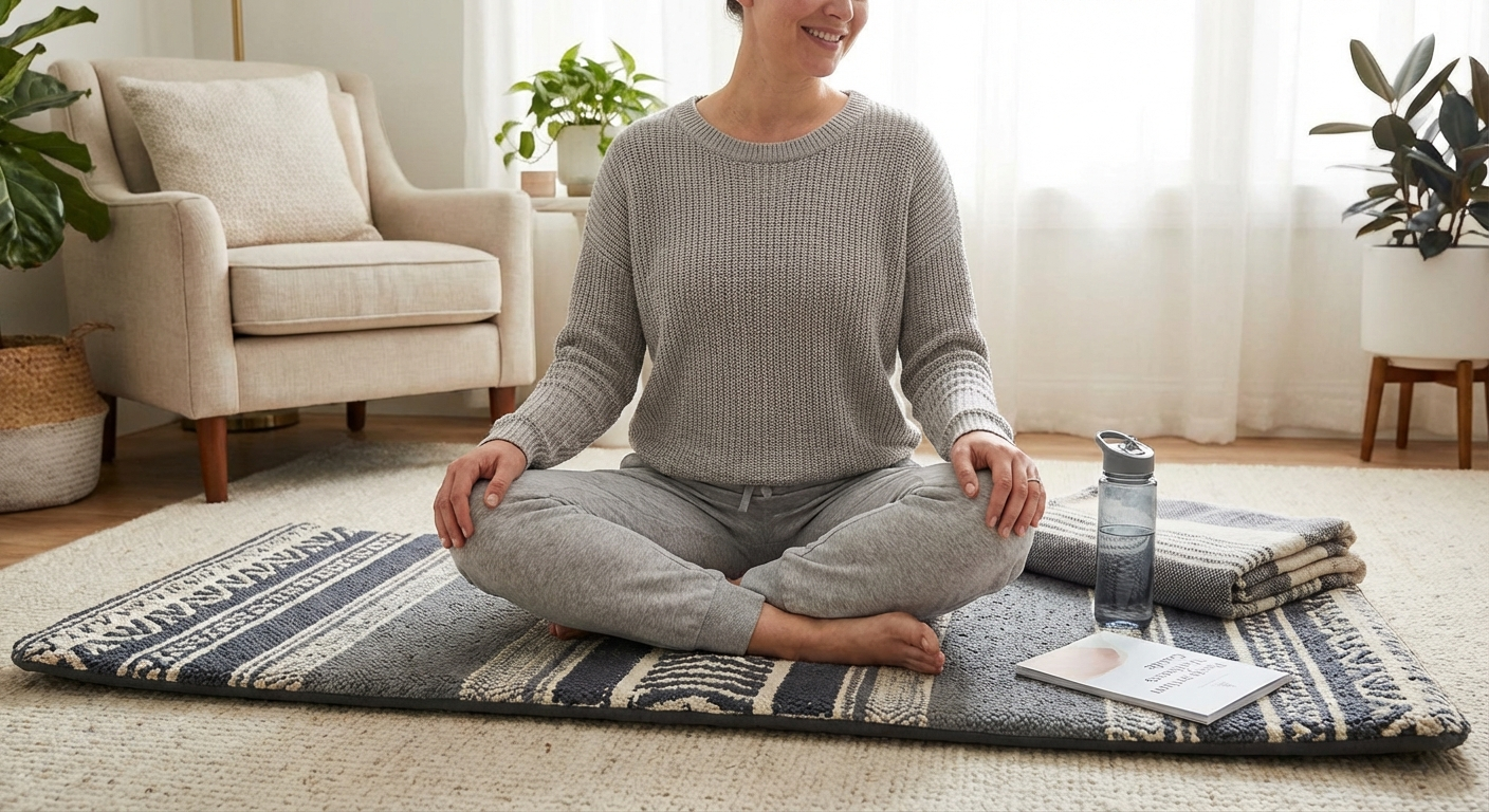 Contextual image showing a new mother sitting comfortably on an exerci