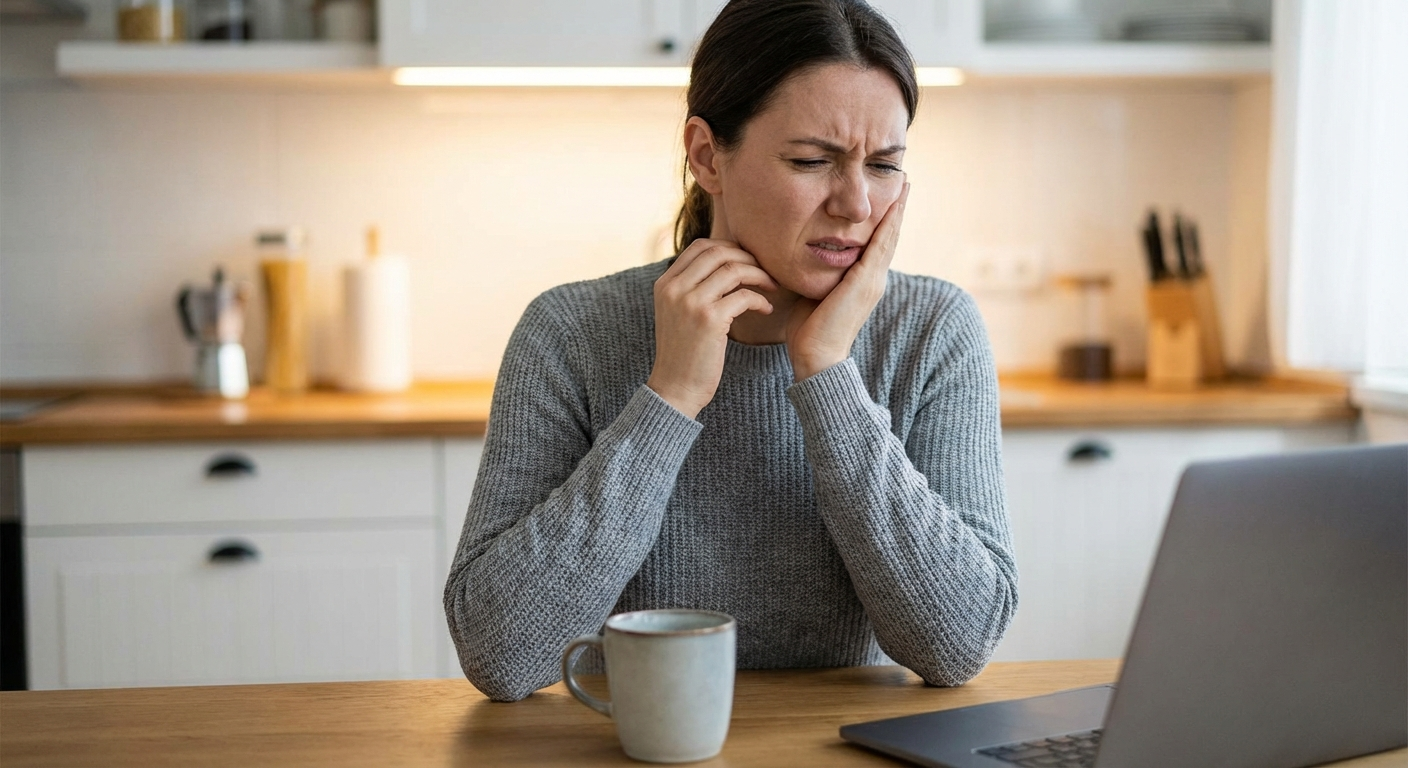 Healthcare provider examining a patient's TMJ region in front of the ear